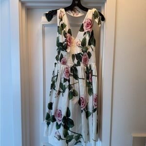 Dolce & Gabbana White Dress with Pink Rose Print